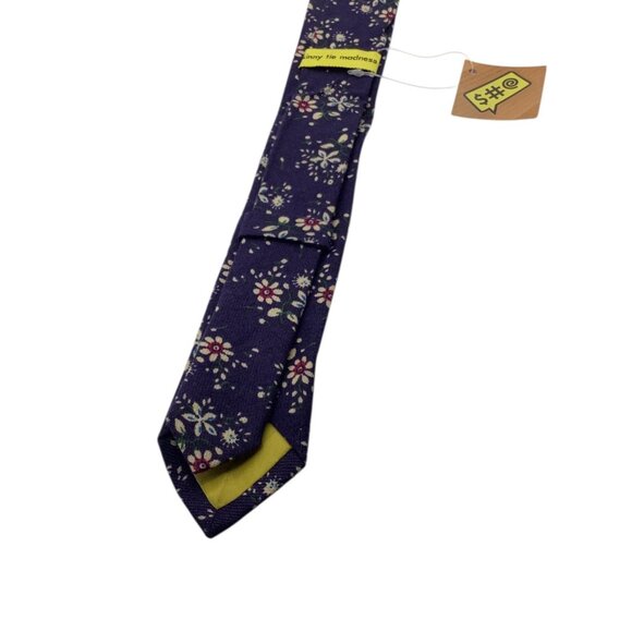 Skinny Tie Madness Mens Floral Blue Cotton Multicolor Skinny Neck Tie Flowers - Picture 9 of 14
